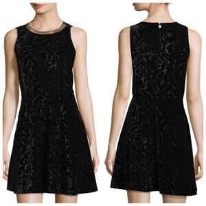 Michael Kors NWT Black Velvet Dress A-line Gold Chain Trim Evening